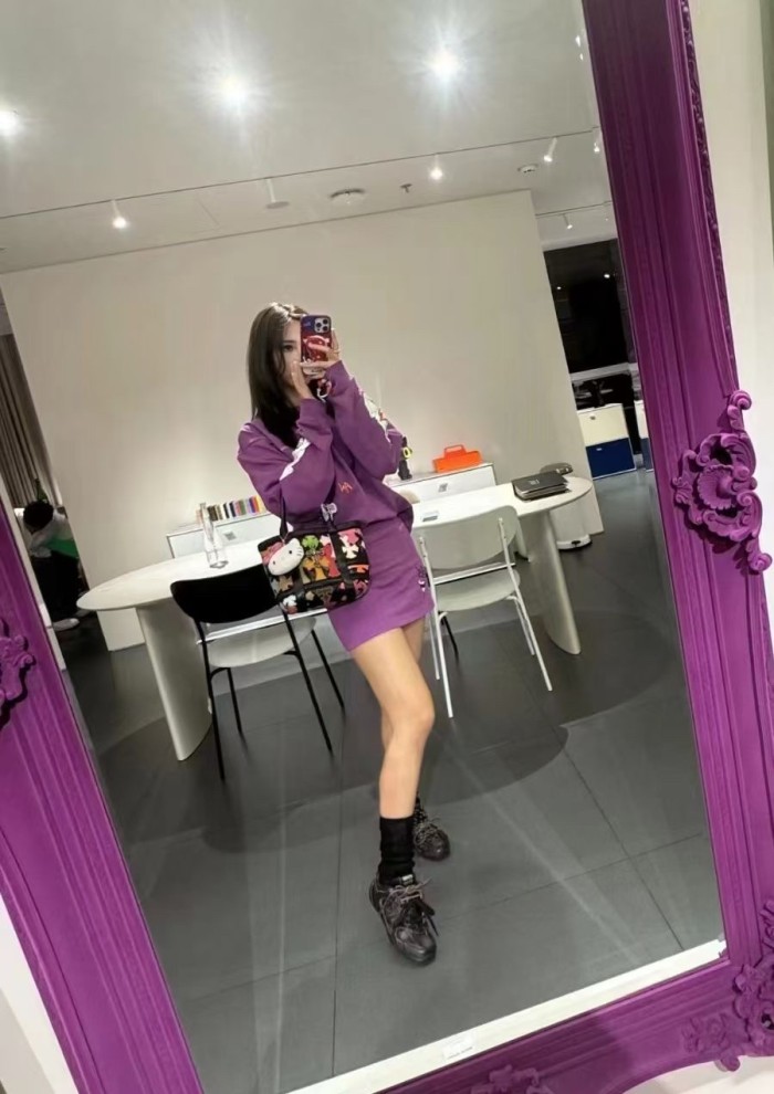 [50% Off]1:1 quality version Graffiti Collection Purple Long Sleeve T-Shirt & skirt set 27451362