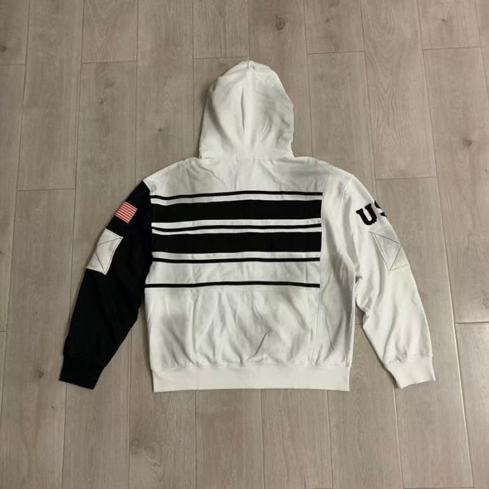Washed Colorblock Patch Letter Number Flag Zip Up Hoodie 2 colors 29489112