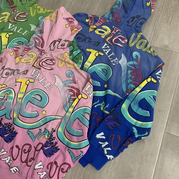 Multi Color Full Graffiti Letter Print Washed Zip Up Hoodie 3 colors 29488903