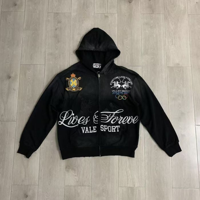 Vintage Street Gradient Wash Horse Rider Graphic Badge Print Zip Up Hoodie 3 colors 29489137