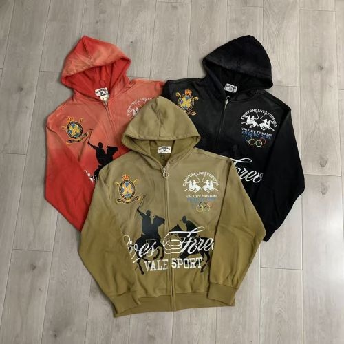 Vintage Street Gradient Wash Horse Rider Graphic Badge Print Zip Up Hoodie 3 colors 29489137
