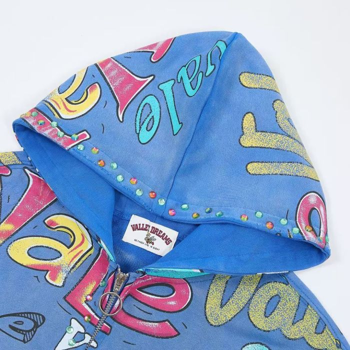 Multi Color Full Graffiti Letter Print Washed Zip Up Hoodie 3 colors 29488903