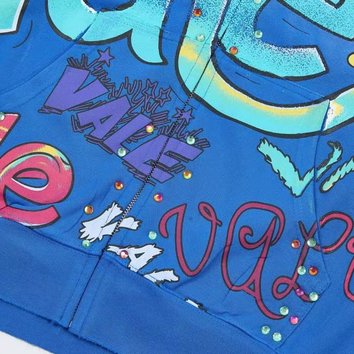 Multi Color Full Graffiti Letter Print Washed Zip Up Hoodie 3 colors 29488903