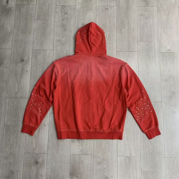 Vintage Wash Frayed Patch Letter Rhinestone Zip Up Hoodie 4 colors 29489070