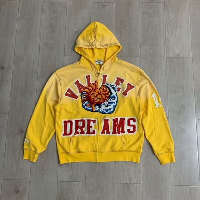 Vintage Sun and Moon Chenille Appliqué Letter Full-Zip Unisex Hoodie 3 colors 29489077