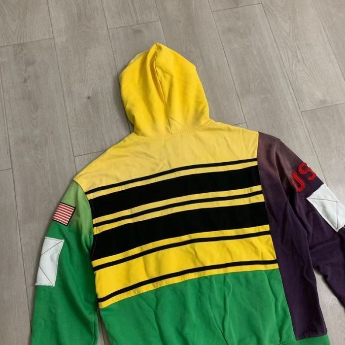 Washed Colorblock Patch Letter Number Flag Zip Up Hoodie 2 colors 29489112