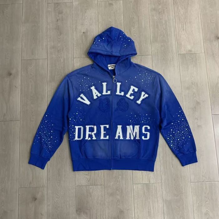 Vintage Wash Frayed Patch Letter Rhinestone Zip Up Hoodie 4 colors 29489070