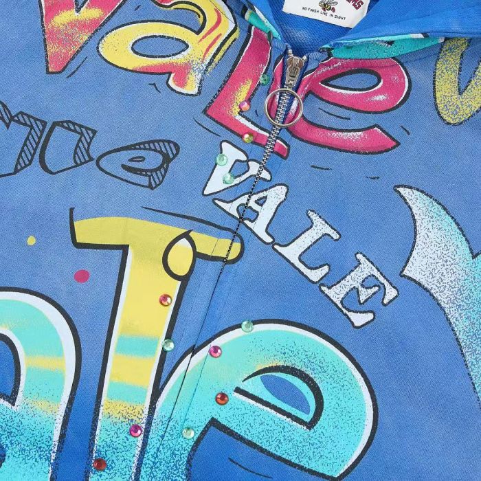 Multi Color Full Graffiti Letter Print Washed Zip Up Hoodie 3 colors 29488903