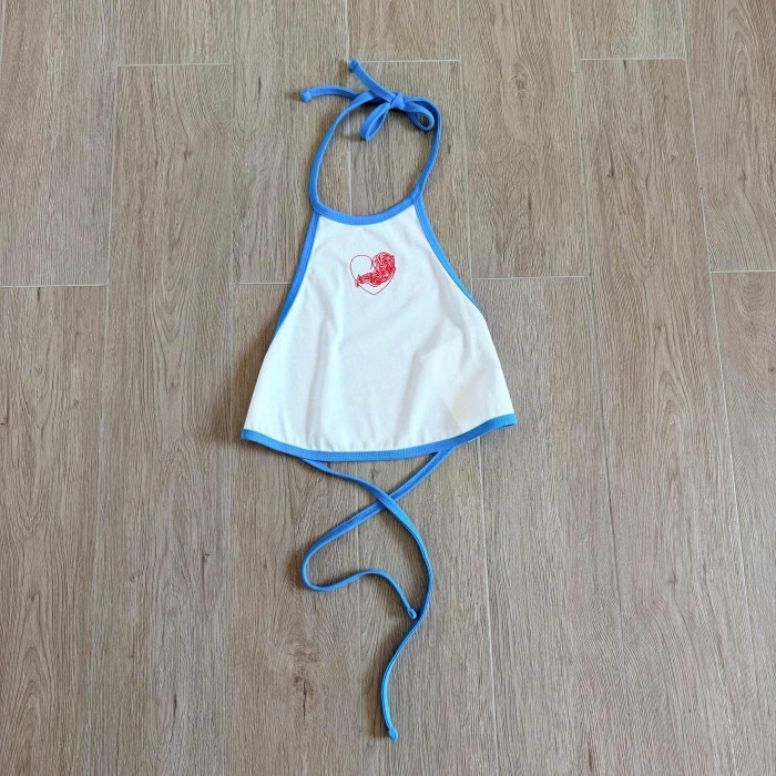 1:1 quality version Heart Vine Print Halter Tie Cropped Halter Dudou Tank Top 3 colors for girls 29494988