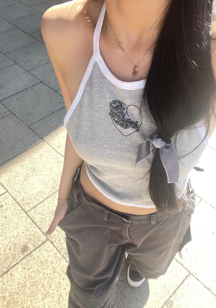 1:1 quality version Heart Vine Print Halter Tie Cropped Halter Dudou Tank Top 3 colors for girls 29494988