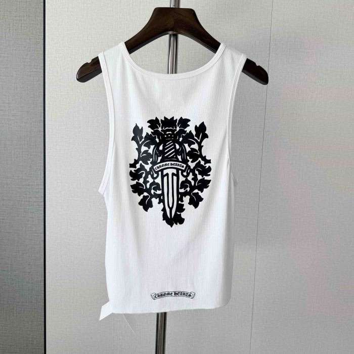 1:1 quality version Sword Vine Shield Emblem Print Silver Pin Ribbed Slim Cropped Tank Top for girls 29495022