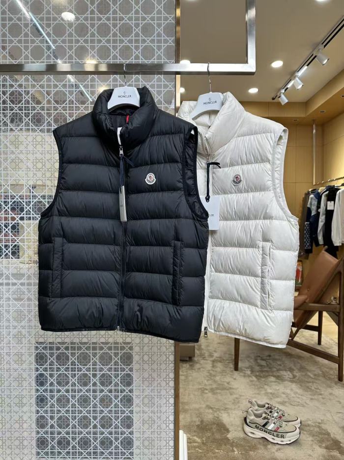 1:1 quality version Stand Collar Horizontal Quilted Badge Logo Zipper Solid Down Vest 2 colors 29495410