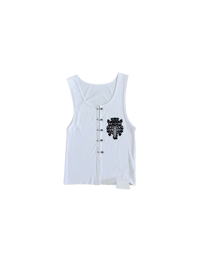 1:1 quality version Sword Vine Shield Emblem Print Silver Pin Ribbed Slim Cropped Tank Top for girls 29495022