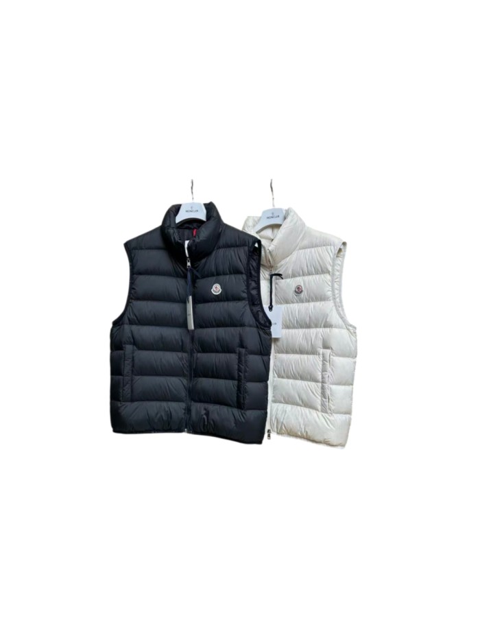1:1 quality version Stand Collar Horizontal Quilted Badge Logo Zipper Solid Down Vest 2 colors 29495410