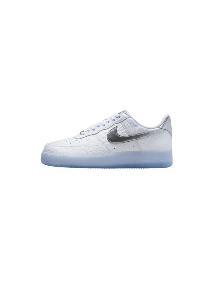 Air Force 1 Low White Embossed Metallic Silver Swoosh Ice Blue Crystal Sole Sneakers 29498210
