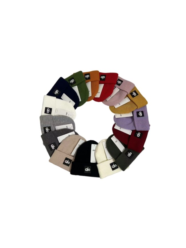 White Embroidered Letter Logo Ribbed Knit Cuffed Beanie 15 colors 29498242