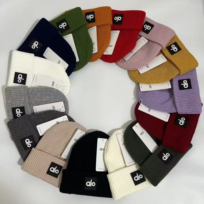 White Embroidered Letter Logo Ribbed Knit Cuffed Beanie 15 colors 29498242