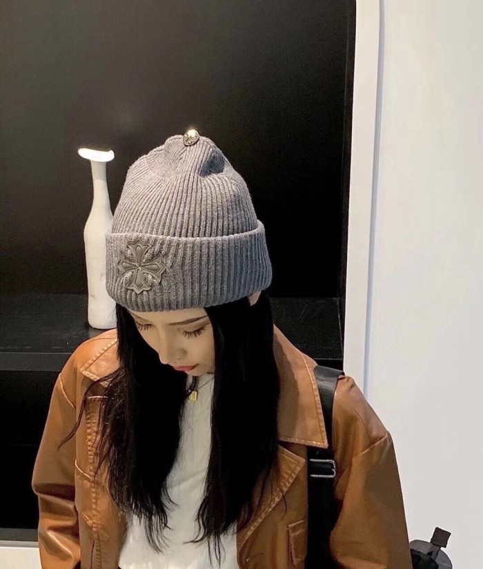 Cross Sanskrit Leather Patch Couple Style Knit Beanie 3 colors 29498179