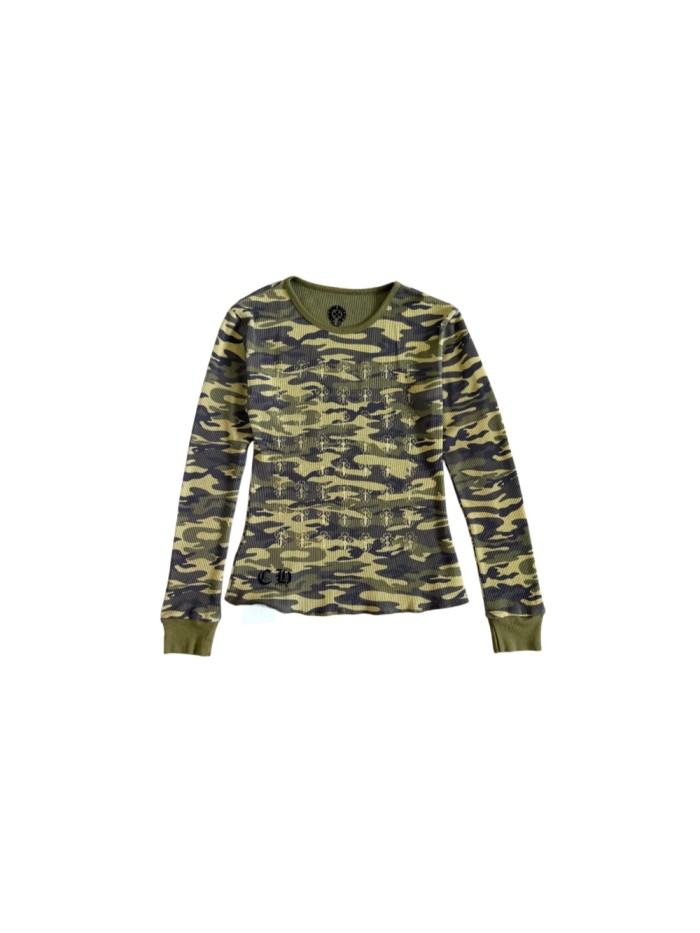 1:1 quality version Camo Waffle Knit Cross Embroidery CH Logo Fitted Long Sleeve Tee for girls 29501856