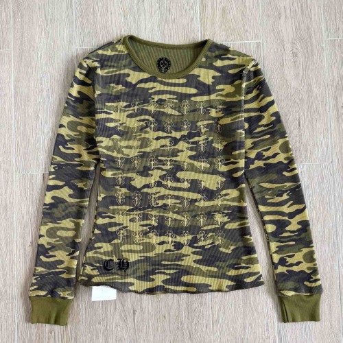 1:1 quality version Camo Waffle Knit Cross Embroidery CH Logo Fitted Long Sleeve Tee for girls 29501856