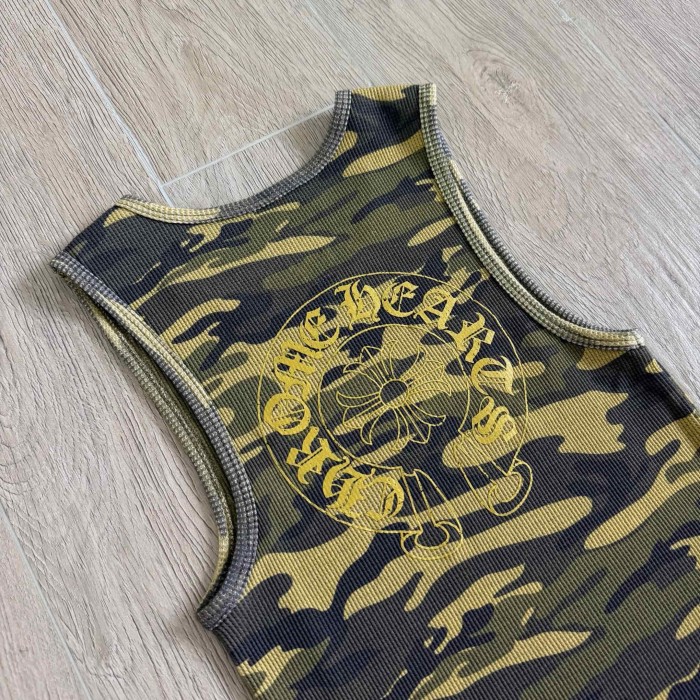 1:1 quality version Green Yellow Camo Waffle Knit Cross Embroidery CH Logo Fitted Tank Top for girls 29501865