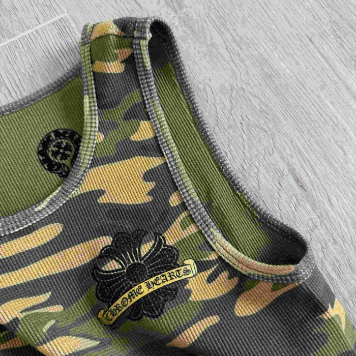 1:1 quality version Green Yellow Camo Waffle Knit Cross Embroidery CH Logo Fitted Tank Top for girls 29501865