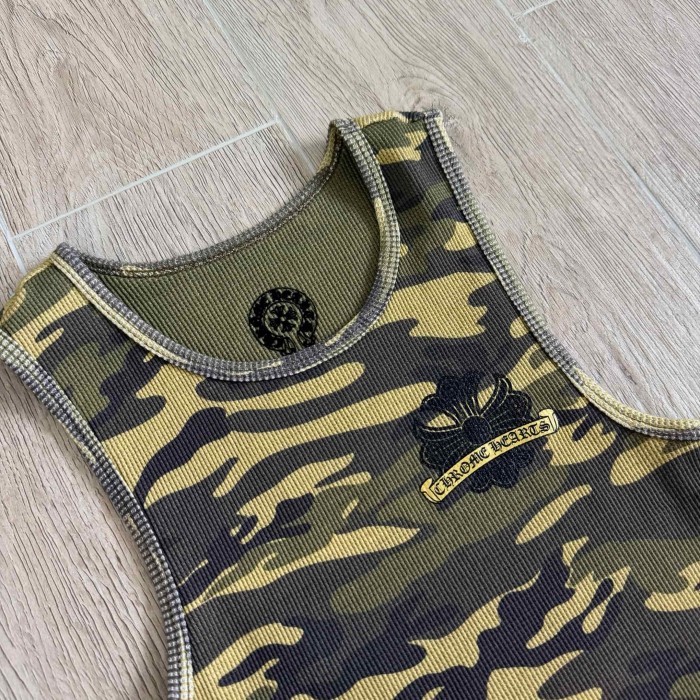 1:1 quality version Green Yellow Camo Waffle Knit Cross Embroidery CH Logo Fitted Tank Top for girls 29501865