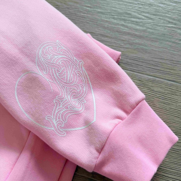 1:1 quality version Pink Horseshoe Logo CH Letter Scroll Heart Print Drawstring Hoodie 29501876