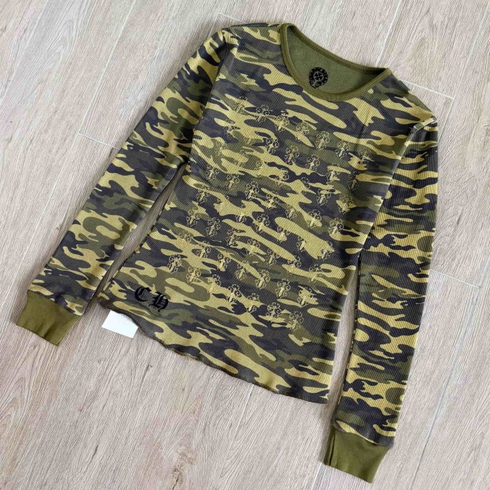 1:1 quality version Camo Waffle Knit Cross Embroidery CH Logo Fitted Long Sleeve Tee for girls 29501856