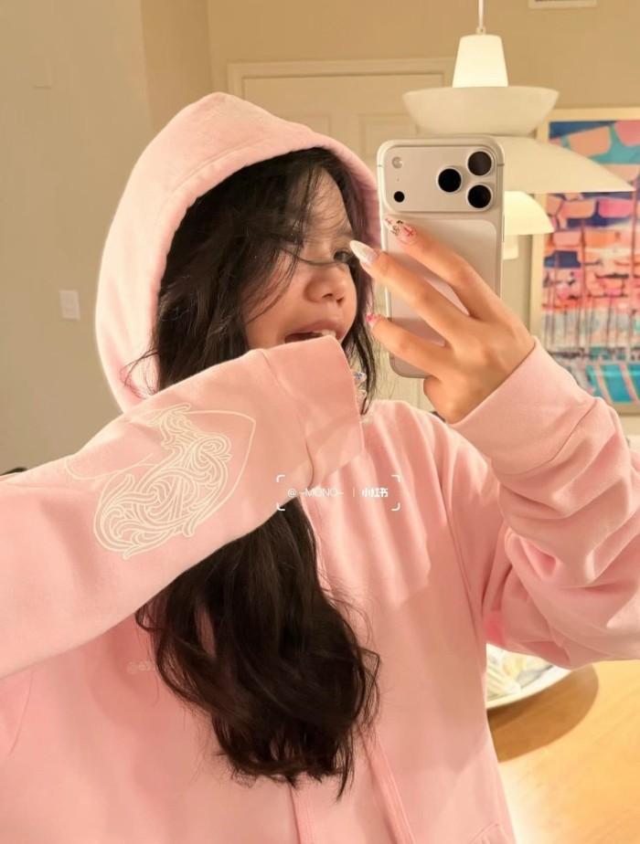1:1 quality version Pink Horseshoe Logo CH Letter Scroll Heart Print Drawstring Hoodie 29501876