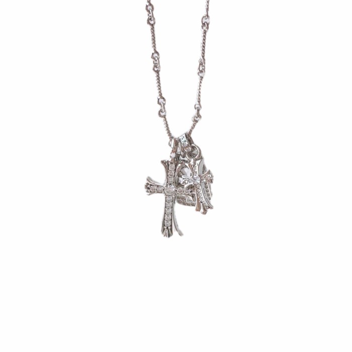 Full Diamond Hollow Small Square Tag Three-In-One Cross Necklace 2 colors 29501847