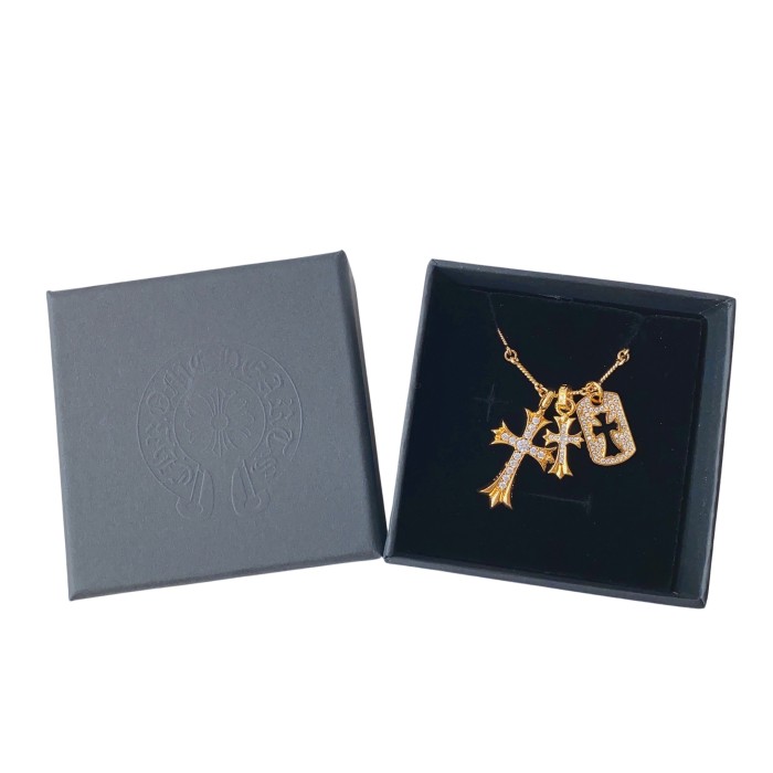 Full Diamond Hollow Small Square Tag Three-In-One Cross Necklace 2 colors 29501847
