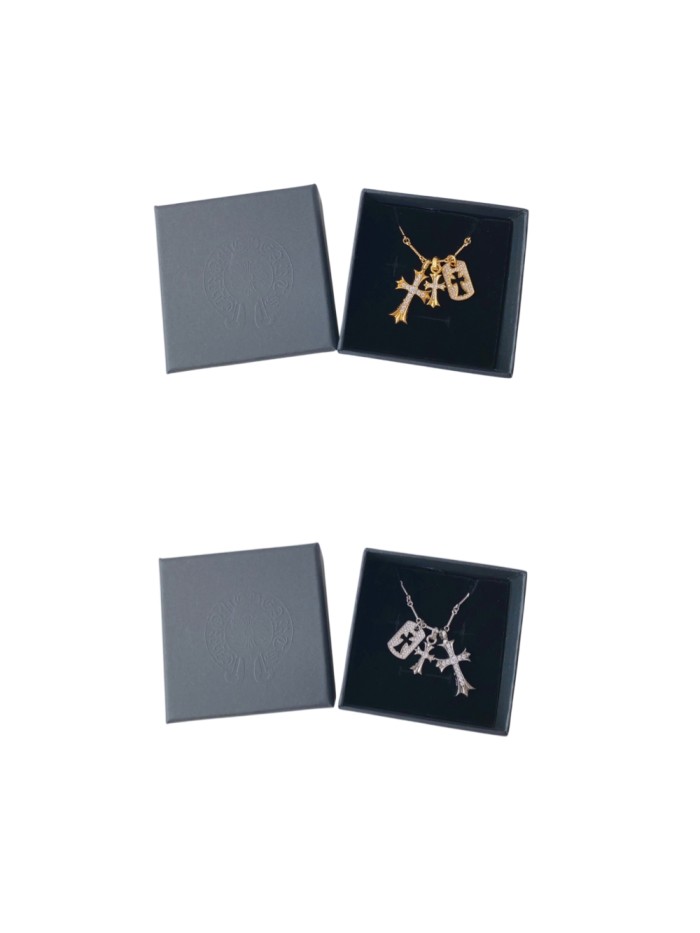 Full Diamond Hollow Small Square Tag Three-In-One Cross Necklace 2 colors 29501847