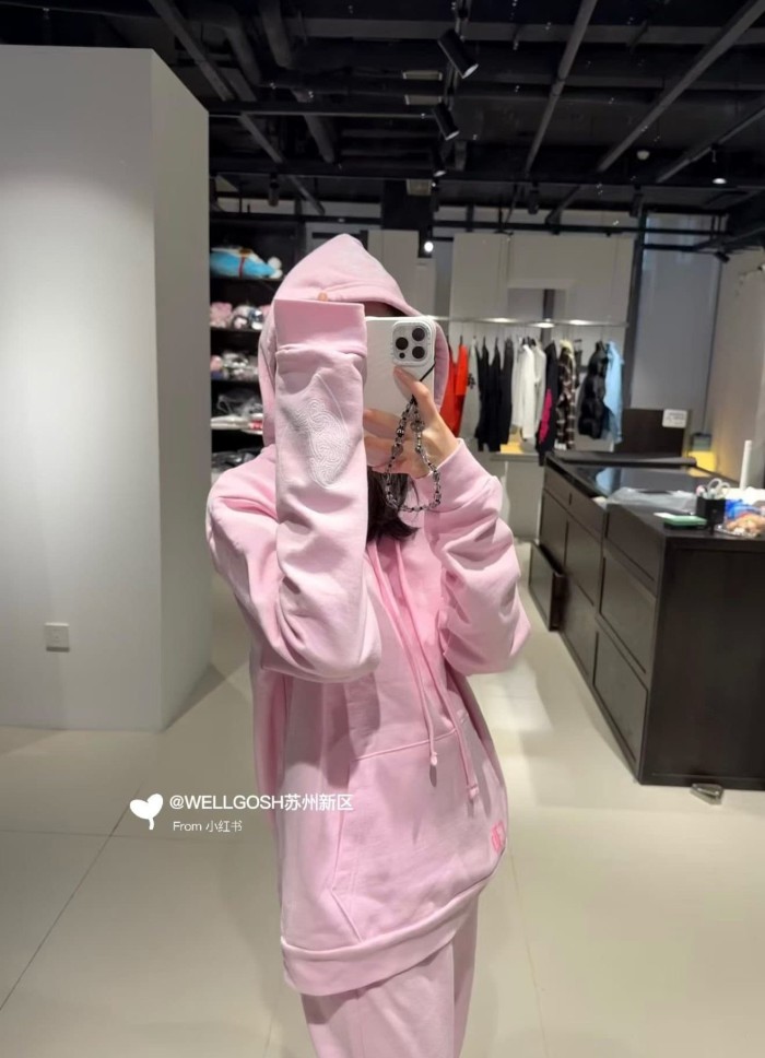1:1 quality version Pink Horseshoe Logo CH Letter Scroll Heart Print Drawstring Hoodie 29501876