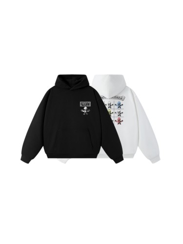 FOTI Chest Logo Back Grid Cartoon Skull Print Oversized Unisex Hoodie 2 colors 29502162