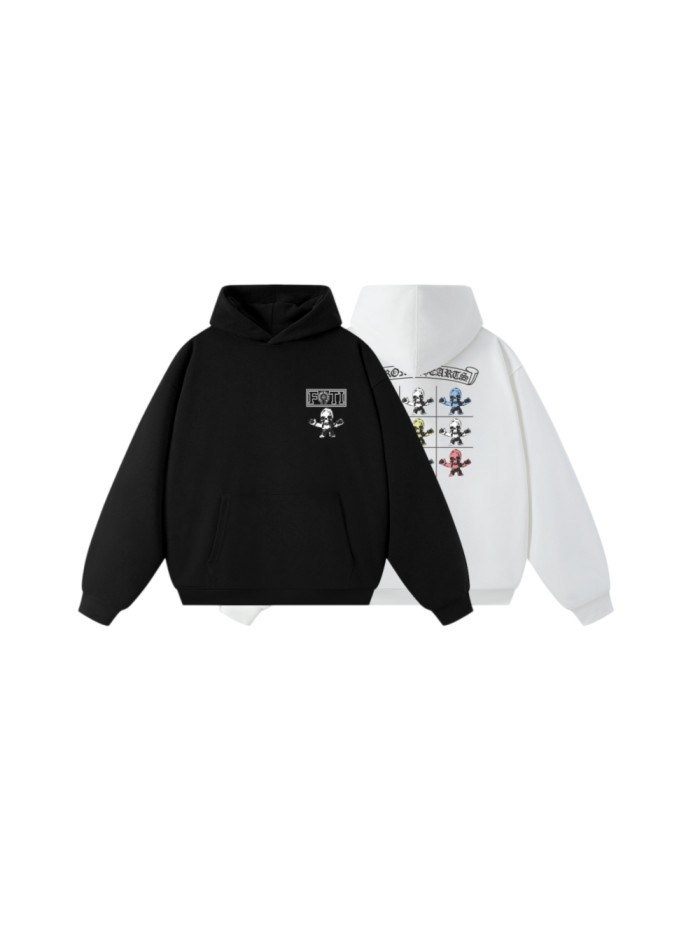FOTI Chest Logo Back Grid Cartoon Skull Print Oversized Unisex Hoodie 2 colors 29502162