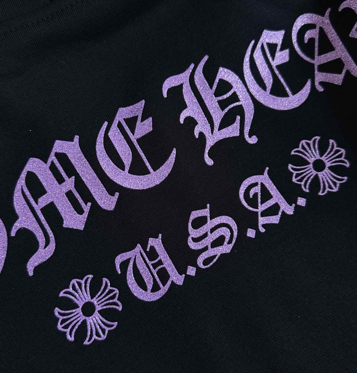 1:1 quality version Purple Glitter Horseshoe Logo Sleeve Floral Cross Drawstring Full Zip Hoodie 29501943