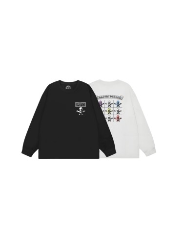 FOTI Chest Logo Back Grid Cartoon Skull Print Oversized Long Sleeve Tee 2 colors 29502193