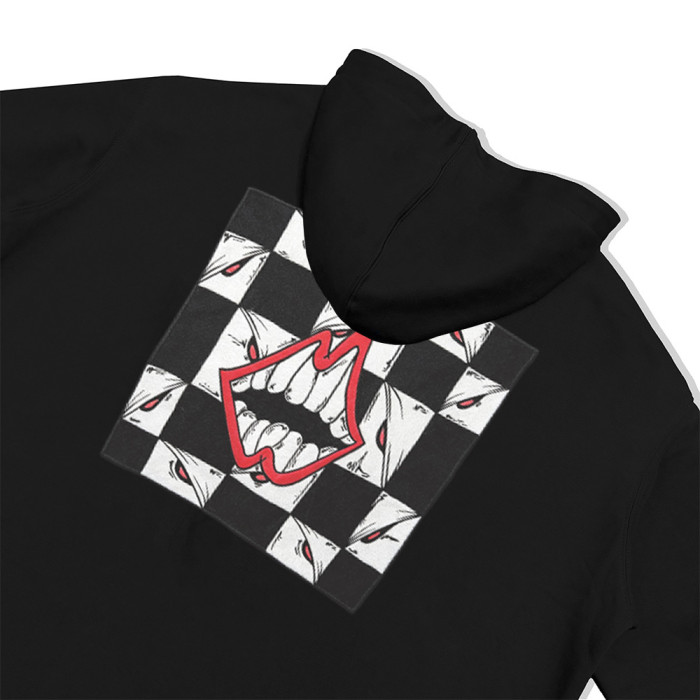Chest Grin Mouth Back Checkerboard Eye Teeth Print Oversized Unisex Hoodie 2 colors 29502169