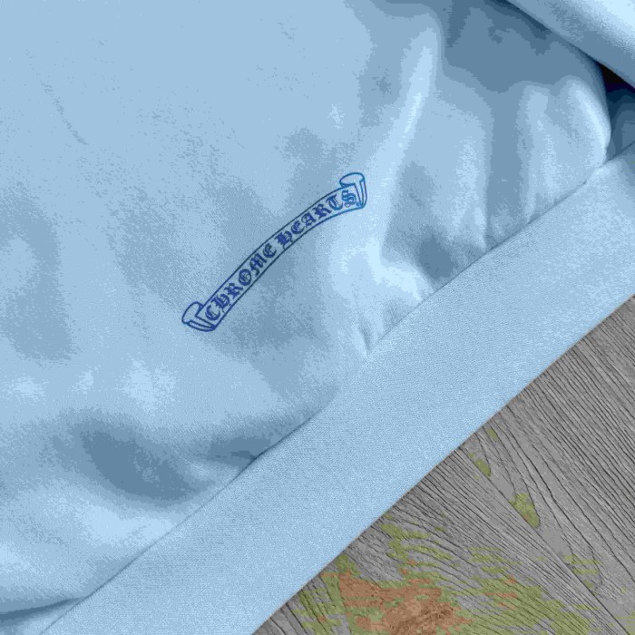 1:1 quality version Light Blue Dagger Cross CH Letter Miami Cross Flower Print Drawstring Hoodie 29501886