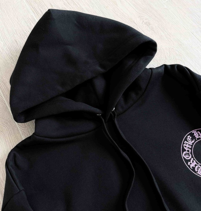 1:1 quality version Purple Glitter Horseshoe Logo Sleeve Floral Cross Drawstring Hoodie 29501893