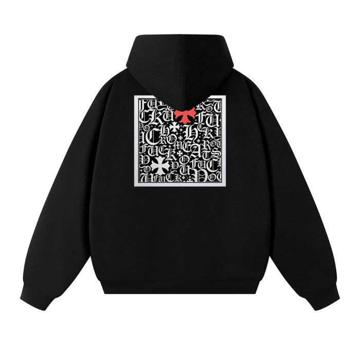 Chest Horseshoe Logo Back Gothic Letter Collage Red Cross Accent Oversized Hoodie 2 colors 29502171