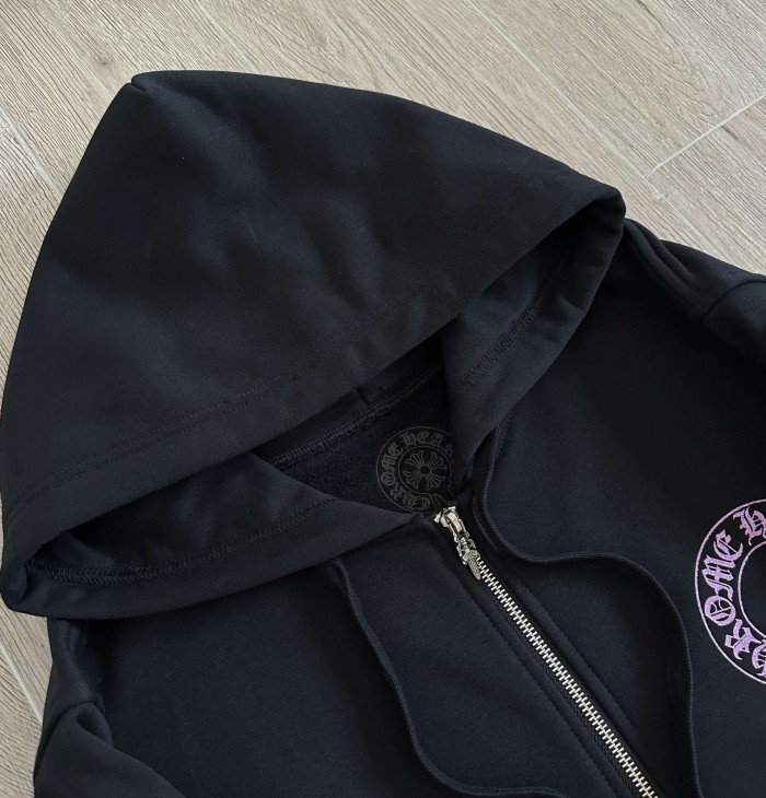 1:1 quality version Purple Glitter Horseshoe Logo Sleeve Floral Cross Drawstring Full Zip Hoodie 29501943