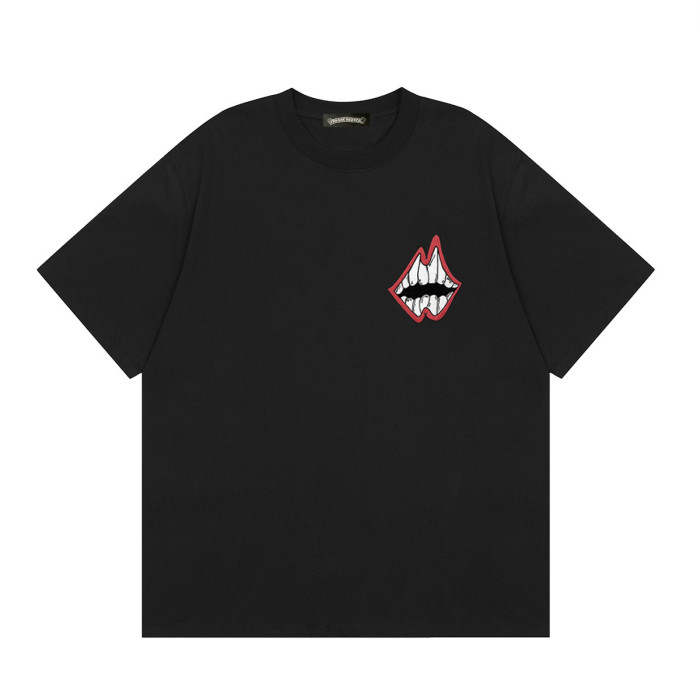 Chest Grin Mouth Back Checkerboard Eye Teeth Print Crew Neck Tee 2 colors 29502250