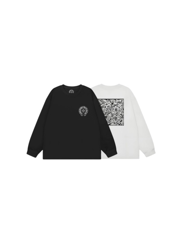Chest Horseshoe Logo Back Allover Collage Print Oversized Long Sleeve Tee 2 colors 29502182