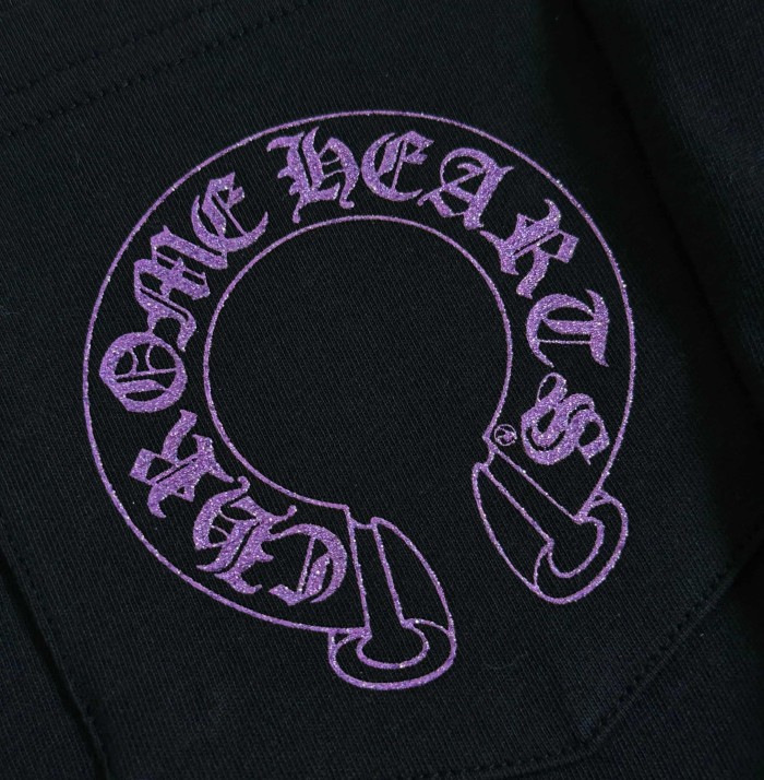 1:1 quality version Purple Glitter Horseshoe Logo Sleeve Floral Cross Crewneck Long Sleeve Tee 29501899