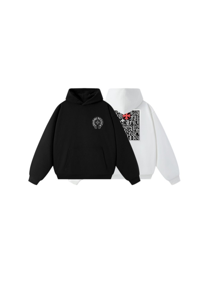 Chest Horseshoe Logo Back Gothic Letter Collage Red Cross Accent Oversized Hoodie 2 colors 29502171