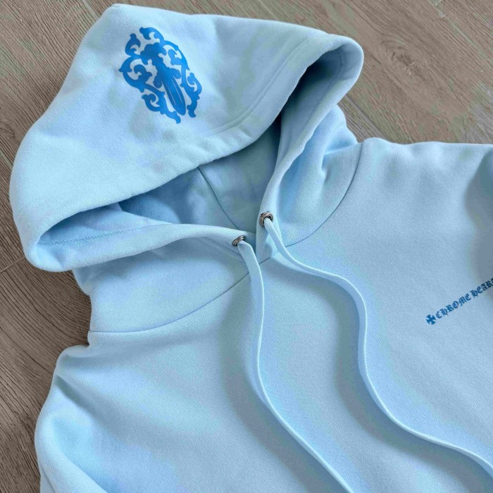 1:1 quality version Light Blue Dagger Cross CH Letter Miami Cross Flower Print Drawstring Hoodie 29501886