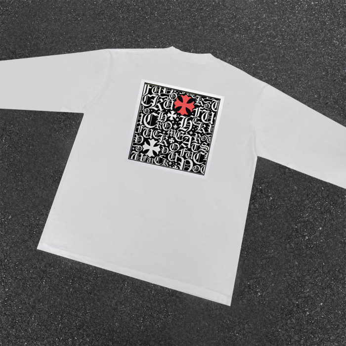 Chest Horseshoe Logo Back Gothic Letter Collage Red Cross Accent Long Sleeve Tee 2 colors 29502206