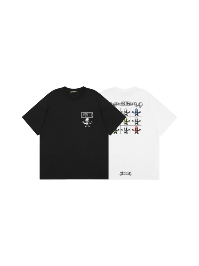 FOTI Chest Logo Back Grid Cartoon Skull Print Collage Crew Neck Tee 2 colors 29502244